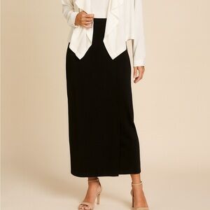 Chico’s Design Black Maxi Pull On Skirt Faux Wrap Front Acetate Blend Size M